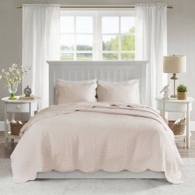 King Size 3 Piece Reversible Scalloped Edges Microfiber Quilt Set in (Color: Blush)