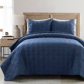 King/California King size Lightweight Textured Cotton 3 Piece Quilt Set (Color: Blue)