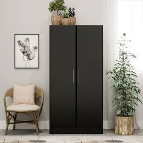 Bedroom Armoire Wardrobe Cabinet with Hanging Rail (Color: Black)