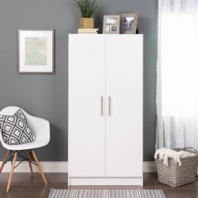 Bedroom Armoire Wardrobe Cabinet with Hanging Rail (Color: White)