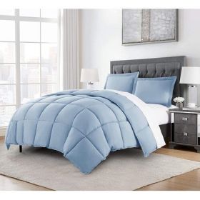 Queen Size Reversible Microfiber Down Alternative Comforter Set in (Color: Blue)