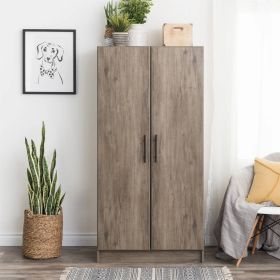 Bedroom Armoire Wardrobe Cabinet with Hanging Rail (Color: Grey Brown)