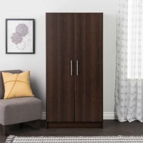 Bedroom Armoire Wardrobe Cabinet with Hanging Rail (Color: Dark Brown)