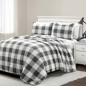 Full/Queen Size Plaid Soft Faux Fur Comforter Set in (Color: Black White Grey)