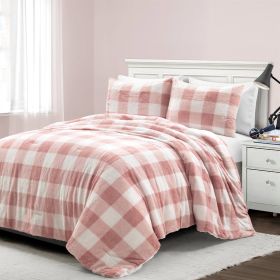Full/Queen Size Plaid Soft Faux Fur Comforter Set in (Color: Pink Blush)