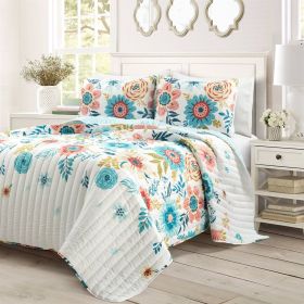 Full/Queen Lightweight Floral 3-Piece Polyester Quilt Set (Color: )