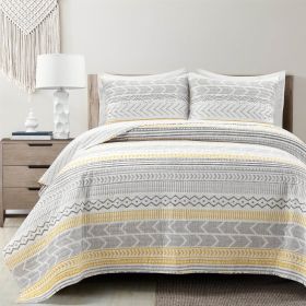 Full/Queen Scandinavian Reversible Cotton Quilt Set (Color: Grey/Yellow)