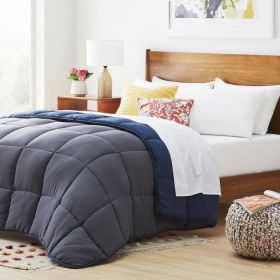 Full All Seasons Reversible Polyester Down Alternative Comforter (Color: Grey/Navy)