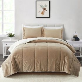 King Plush Microfiber Reversible Comforter Set in (Color: Gold)