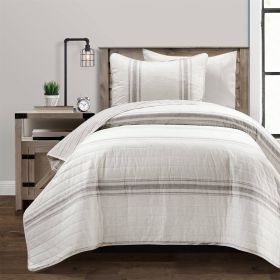 Twin/Twin XL 2 Piece Reversible Cotton Quilt Set (Option: Grey Off-White Stripe)