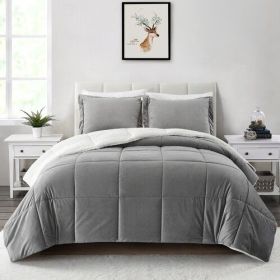 King Plush Microfiber Reversible Comforter Set in (Color: grey)