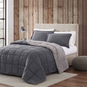King Plush Sherpa Reversible Micro Suede Comforter Set in (Color: Gray)