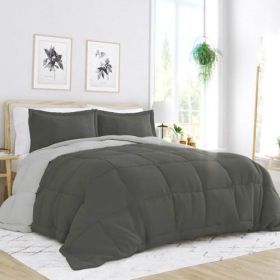 Full/Queen 3-Piece Microfiber Reversible Comforter Set in (Color: Grey / Light Grey)