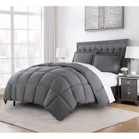 Queen Size Reversible Microfiber Down Alternative Comforter Set in (Color: grey)