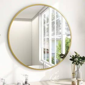 Round 24-inch Circular Bathroom Wall Mirror with Frame (Color: Gold)