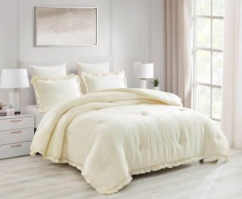 Oversized King Microfiber 3-Piece Comforter Set with Ruffled Edge Trim (Option: Color)