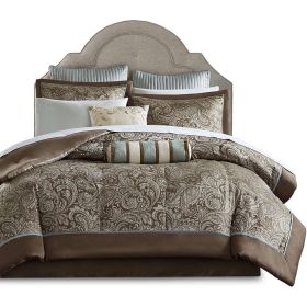 King 12 Piece Cotton Polyester Comforter Set (Color: Blue Paisley)