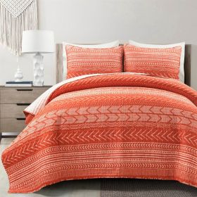 King size Scandinavian Chevron Reversible Cotton Quilt Set (Color: Orange White Stripe)