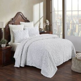 King Size 100-Percent Cotton Chenille 3-Piece Coverlet Bedspread Set in (Color: White)