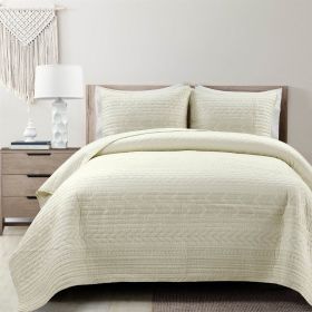 King size Scandinavian Chevron Reversible Cotton Quilt Set (Color: Ivory)