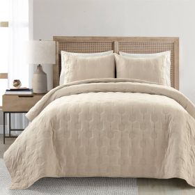 King/California King size Lightweight Textured Cotton 3 Piece Quilt Set (Color: Beige)