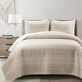 King Scandinavian Reversible Cotton Quilt Set (Color: Chevron Beige Tan White)