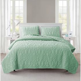 Queen Coastal Beach 3-Piece Quilt Set (Option: Starfish Seashell Seahorse Light Green Teal)