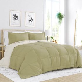 King/Cal King 3-Piece Microfiber Reversible Comforter Set in (Color: Sage Green/Cream)