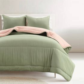 Twin/XL Soft Lightweight Reversible Quilted Comforter Set in (Option: Green/Pink)