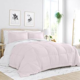 Full/Queen 3-Piece Microfiber Reversible Comforter Set in (Color: Blush Pink and White)