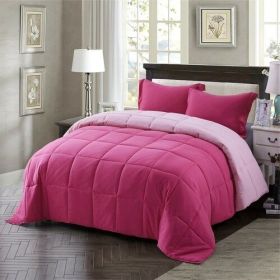 Full/Queen Traditional Microfiber Reversible 3 Piece Comforter Set in (Color: Pink)