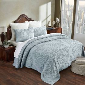 Queen size 100-Percent Cotton Chenille 3-Piece Coverlet Bedspread Set in (Color: Blue)