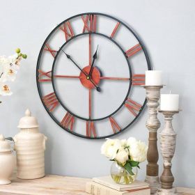 Decorative 18.5-inch Roman Numerals Silent Non-Ticking Wall Clock in (Color: Red)