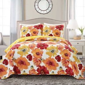 Full/Queen Flowers Lightweight Polyester Microfiber Quilt Set (Color: Red Orange)