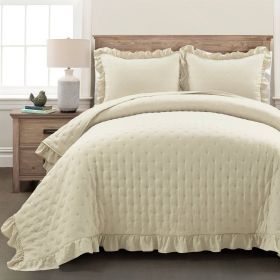 Full/Queen Lightweight Ruffle Reversible Oversized 3 Piece Quilt Set (Color: Yellow)