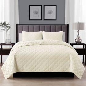 Twin/Twin XL 2-Piece Microfiber Reversible Diamond Quilt Set (Option: Ivory)