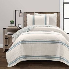 Twin/Twin XL 2 Piece Reversible Cotton Quilt Set (Option: Blue Off-White Stripe)