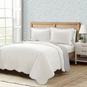 King/Cal King Scalloped Edge Reversible Thin Light Quilt Set (Color: White)
