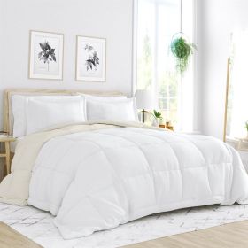 King/Cal King 3-Piece Microfiber Reversible Comforter Set in (Color: White and Cream)