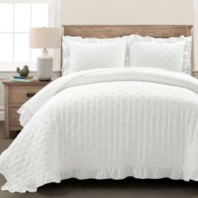 Full/Queen Lightweight Ruffle Reversible Oversized 3 Piece Quilt Set (Color: White)