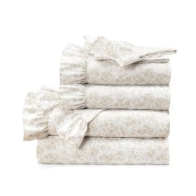 Full Size Polyester Ruffle Floral 6 Piece Sheet Set (Color: Tan)