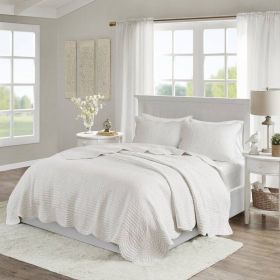 King Size 3 Piece Reversible Scalloped Edges Microfiber Quilt Set in (Color: White)