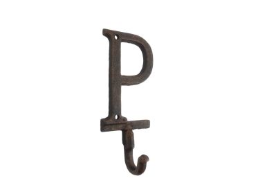 Rustic Copper Cast Iron Letter Alphabet Wall Hook 6"" (Letter: P)