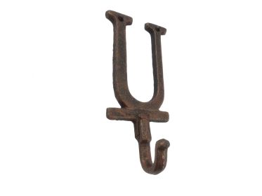 Rustic Copper Cast Iron Letter Alphabet Wall Hook 6"" (Letter: U)