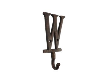 Rustic Copper Cast Iron Letter Alphabet Wall Hook 6"" (Letter: W)