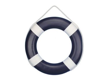 Dark Blue Painted Decorative Lifering with White Bands (size: 20"")