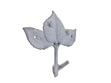 Whitewashed Cast Iron Birch Tree Decorative Metal Tree Branch Hook 6.5"" (Option: Leaves)