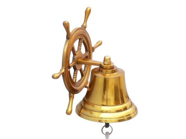 Brass Plated Hanging Ship Wheel Bell (size: 7"")