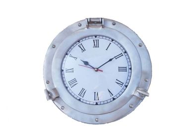 Brushed Nickel Deluxe Class Porthole Clock (size: 12"")