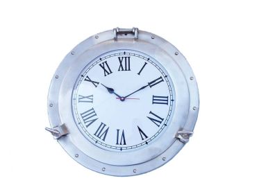 Brushed Nickel Deluxe Class Porthole Clock (size: 17"")